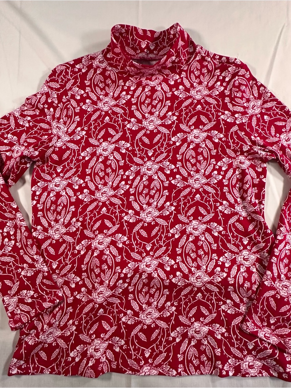 croft & barrow Red and White Floral Mock Neck Long-Sleeve Shirt